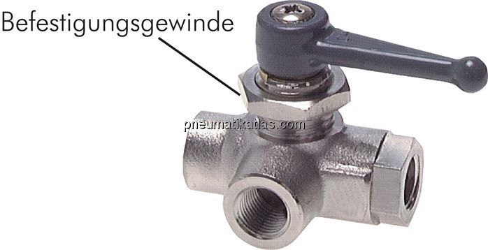 3-Wege Kugelhahn, Messing, L-Bohrung, G 1/8", PN 20
