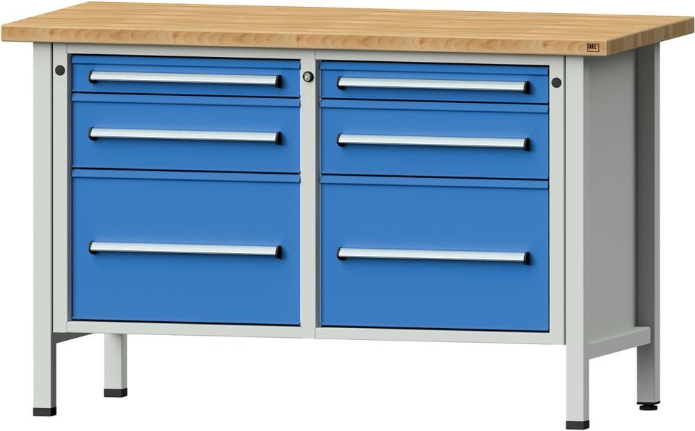 Anke Kastenwerkbank B1500xT700xH930mm RAL7035/RAL5012 BMP 40mm 6 Schubladen