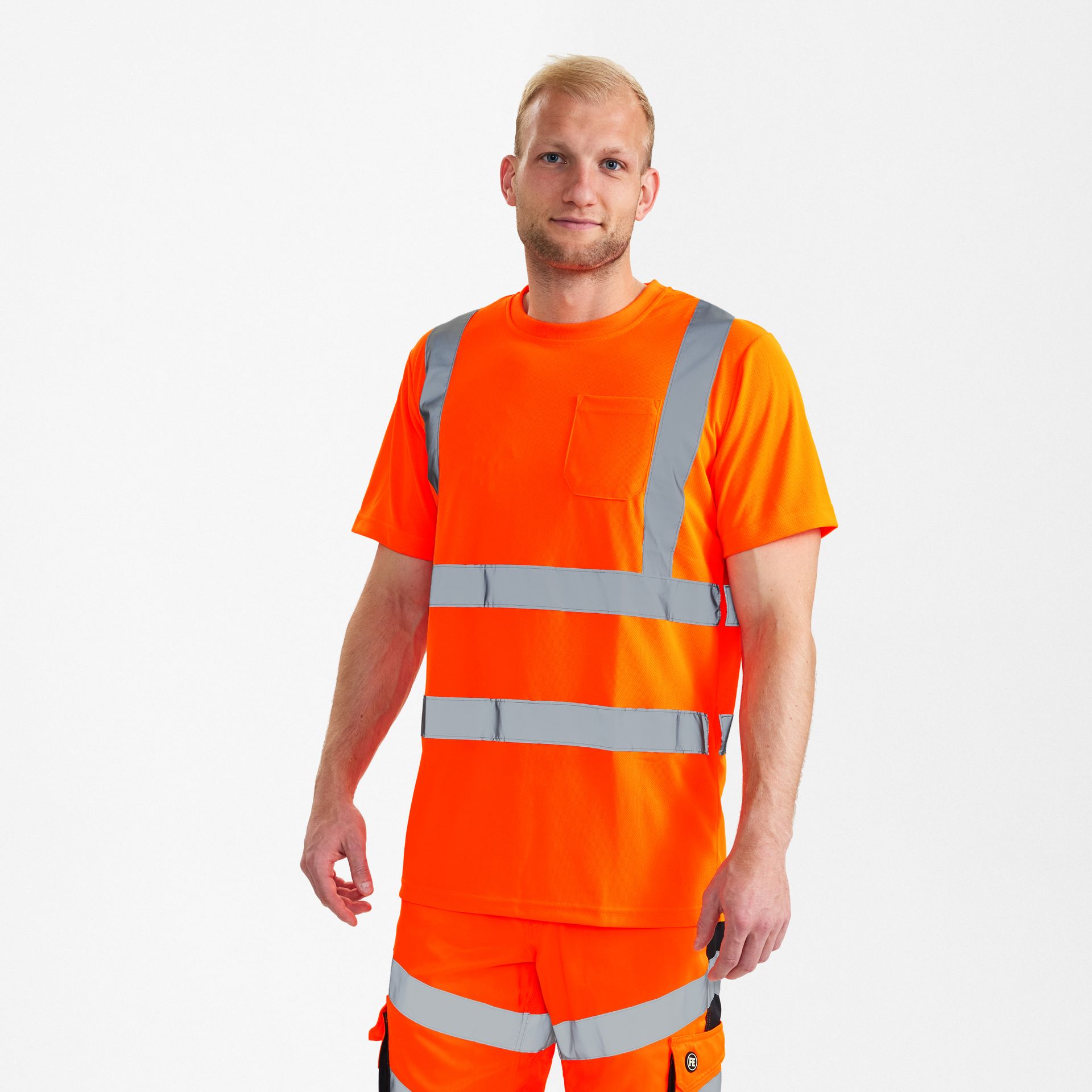 Safety T-Shirt mit Brusttasche Hi-vis Orange, Gr. L