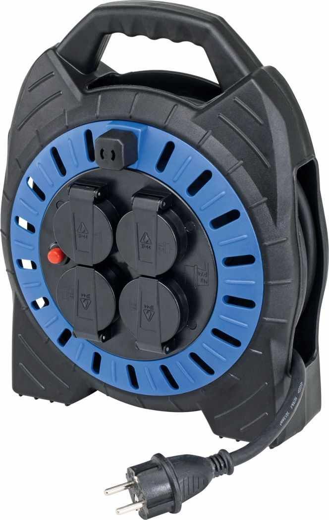 Kabelbox blau IP44  15m H07RN-F3G1,5 schwere Gummileitung, 4 Dosen 230V/16A, IP44