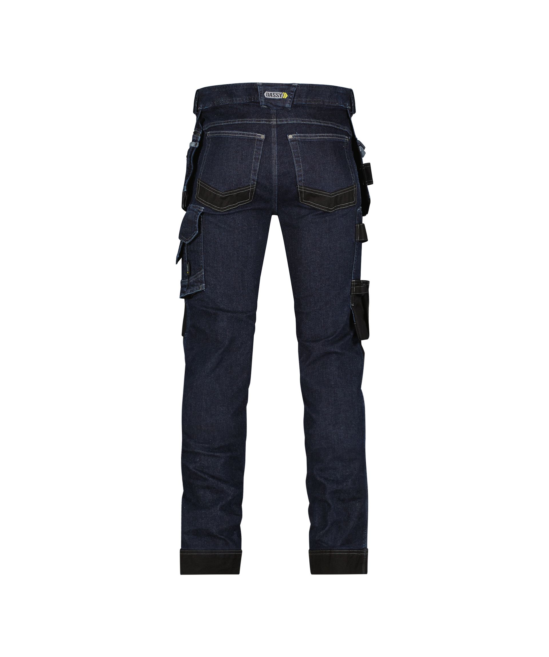 DASSY® Melbourne - Stretch-Arbeitsjeans mit Holstertaschen und Kniepolstertaschen - jeansblau/schwarz, Gr. 42