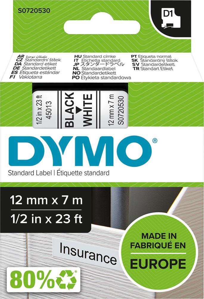 Schriftband D1 45013 schwarz/weiß 12mmx7m DYMO