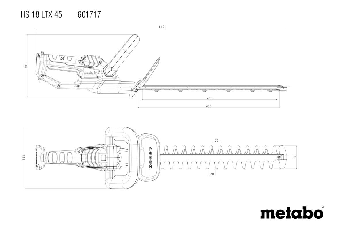 Akku-Heckenschere solo HS 18 LTX 45 Metabo ohne Akku ohne Ladegerät Karton
