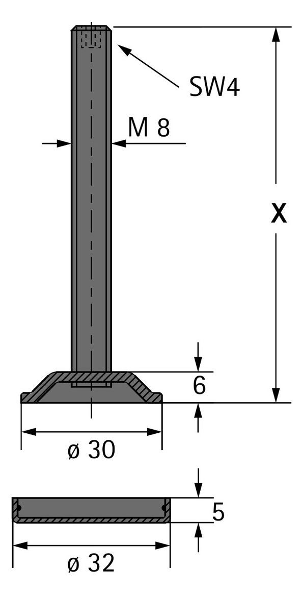 HETTICH Sockelverstellschraube mit Gewinde M8