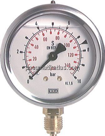 Glycerin-Manometer senkrecht (CrNi/Ms), 63mm, -1 bis 0 bar