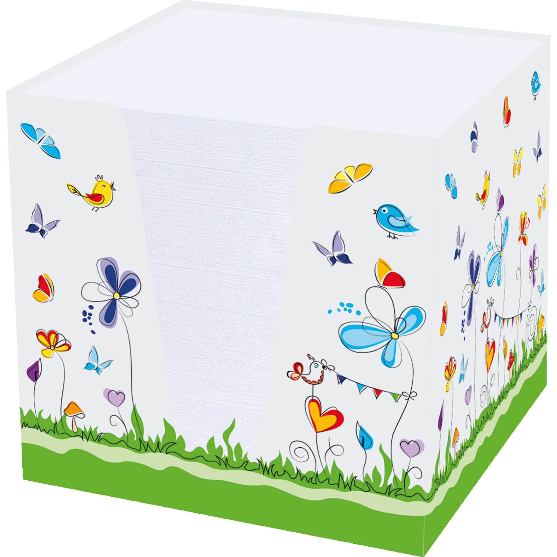 Zettelbox Schmetterlinge  92x92x92mm 900Bl 70g ws