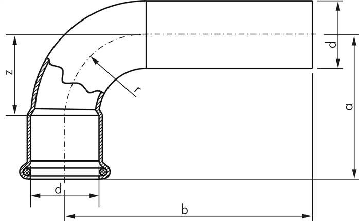 Pressfitting, 90° Bogen, 15mm i/a, Kupfer / Kupferlegierung