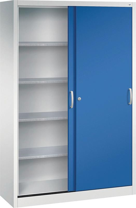 Schiebetürenschrank B1200xT400xH1950 mm RAL 7035/5010,4Fachböden