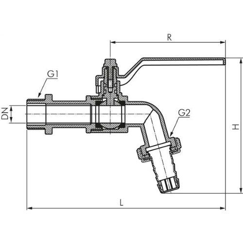 Messing-Kugelauslaufhahn G 3/8"-13 (1/2")mm, -0,9 bis 15bar