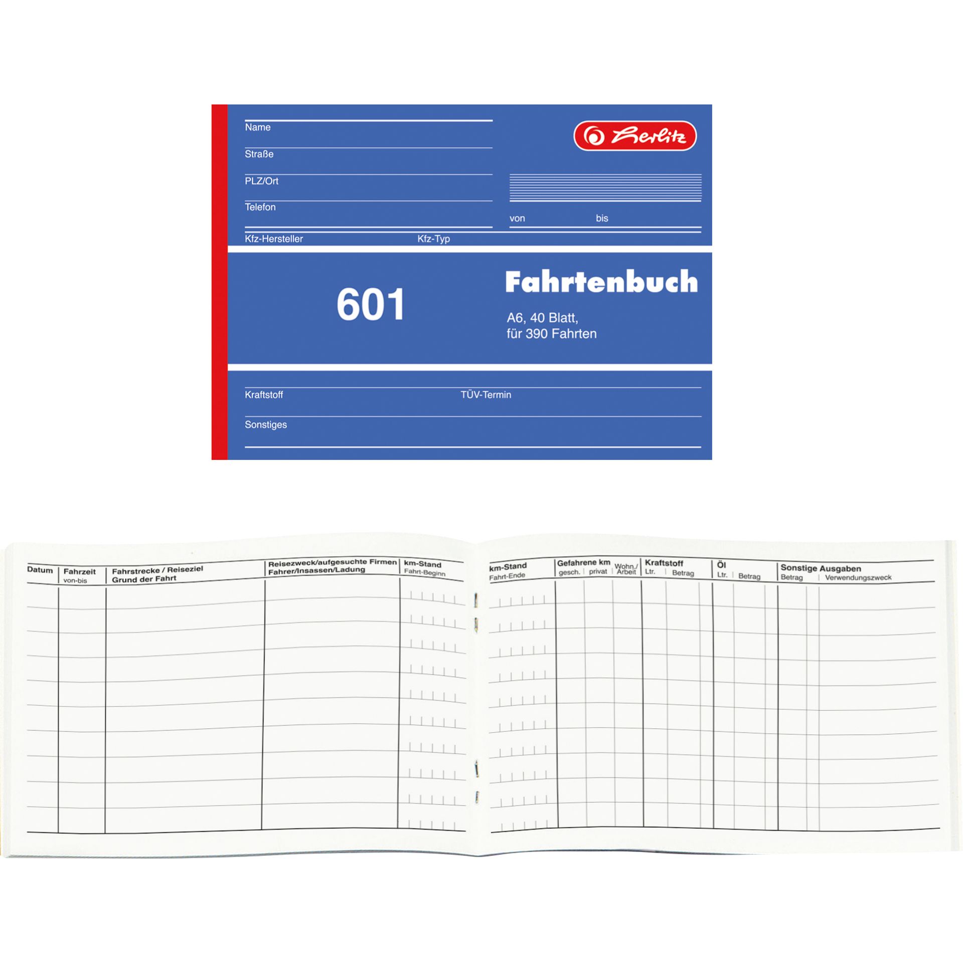 Fahrtenbuch 601 DIN A6 quer 40Blatt