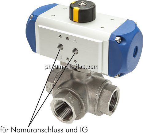 Pneumat. 3-Wege-Kugelhahn (L), doppeltwirkend, G 1/4", ES