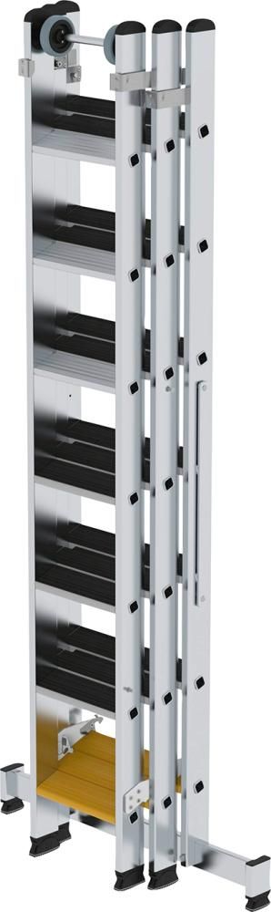 MUNK Alu-Mehrzweckleiter 3-tlg. mit Traverse+Aufl-age clip-Step R13 3x7 St-ufen Arbeitsh. 6,10m