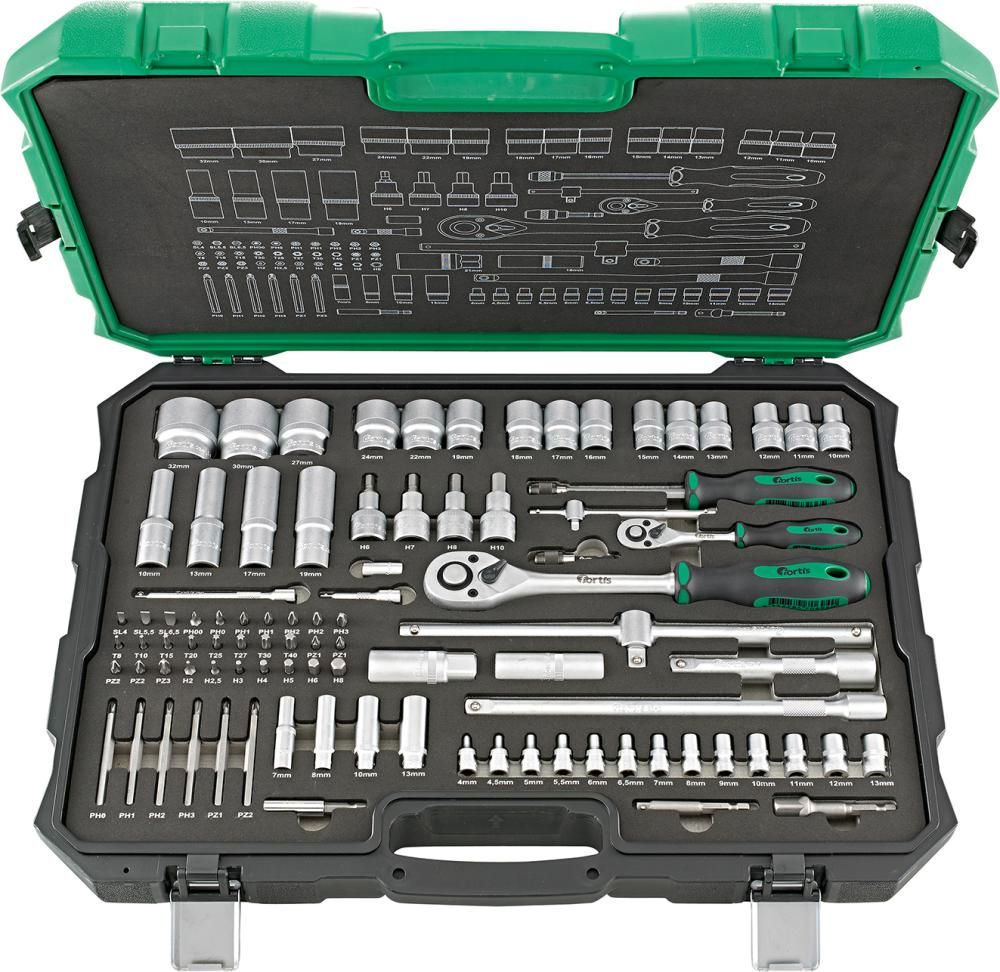 FORTIS Steckschlüssel-Garnitur 1/4"+1/2" 91-teilig