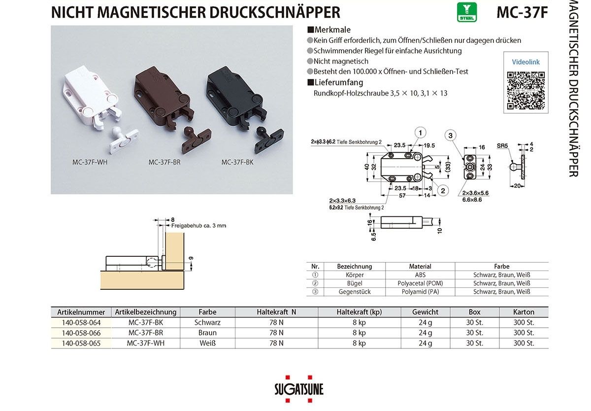 NICHT MAGNETISCHER DRUCKSCHNÄPPER - MC-37F-BK