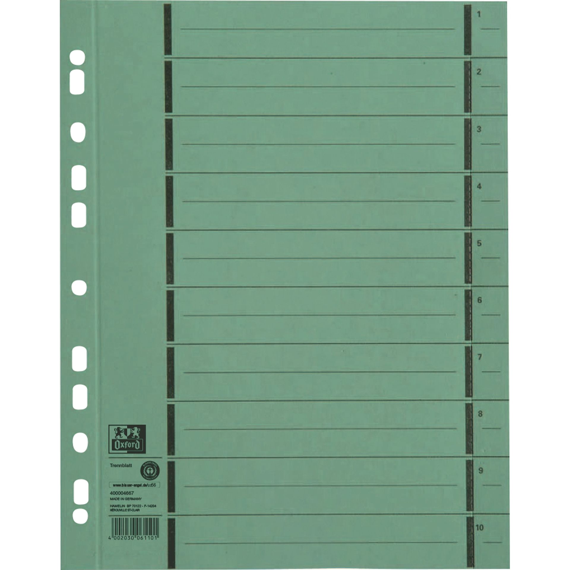 Trennblatt DIN A4 250g Karton grün 100 St./Pack.