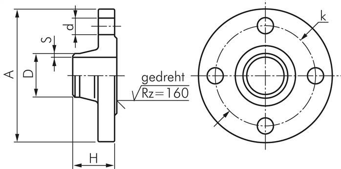Vorschweißflansch DN10-PN16 (DIN), DIN 2633, 17,2mm, 1.4571
