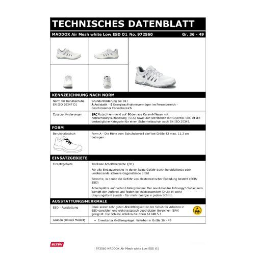 ELTEN MADDOX Air Mesh Berufshalbschuh O1 ESD, Weiß, Gr. 46
