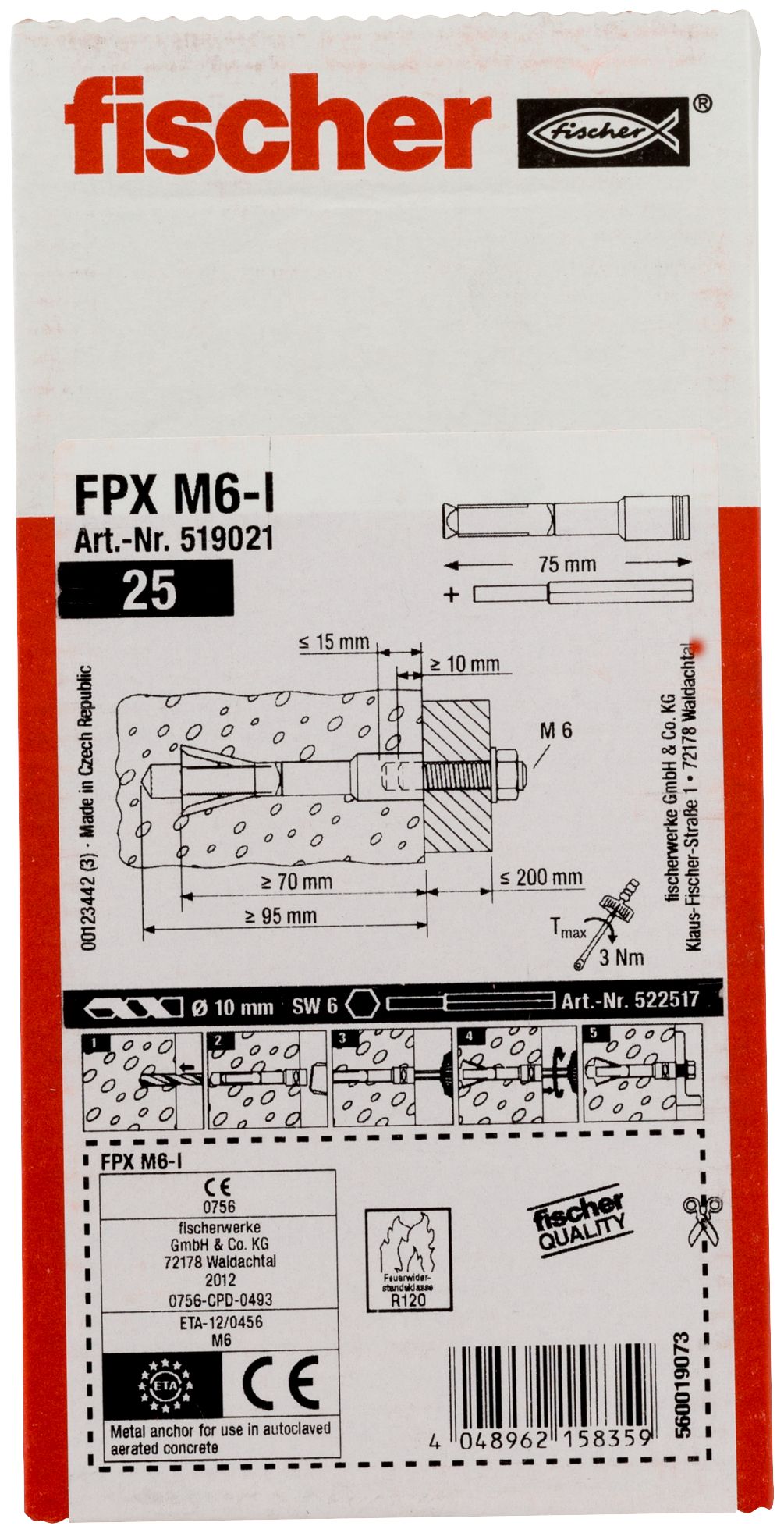 Porenbetonanker FPX M 6 I