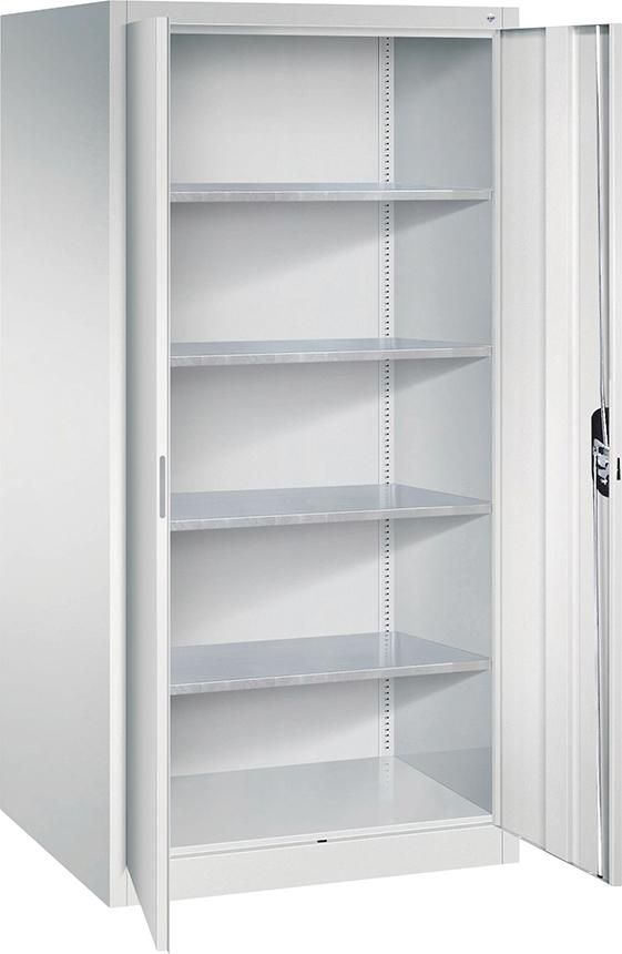 Flügeltürenschrank XXL B930xT800xH1950 mm RAL 7035, 4 Fachböden Tragkraft 70kg