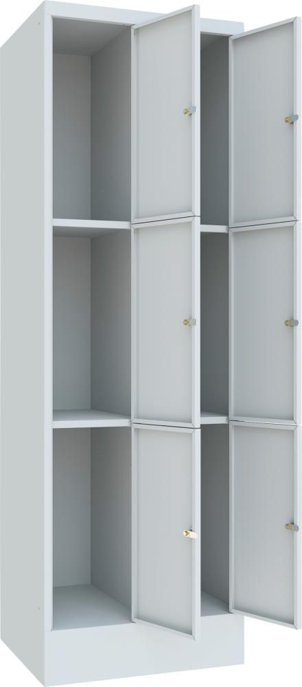 Schließfachsch. 3 Fächer 2 Reihen, 300mm auf Sockel RAL 7035 B600xT500xH1850mm