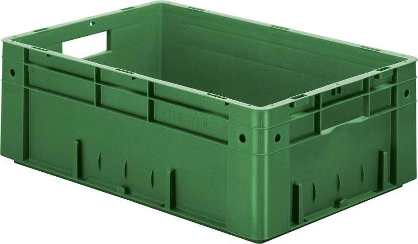 Transport-Stapelkasten B600xT400xH210 mm grün Auflast 700kg mit Griffloch LA-KA-PE