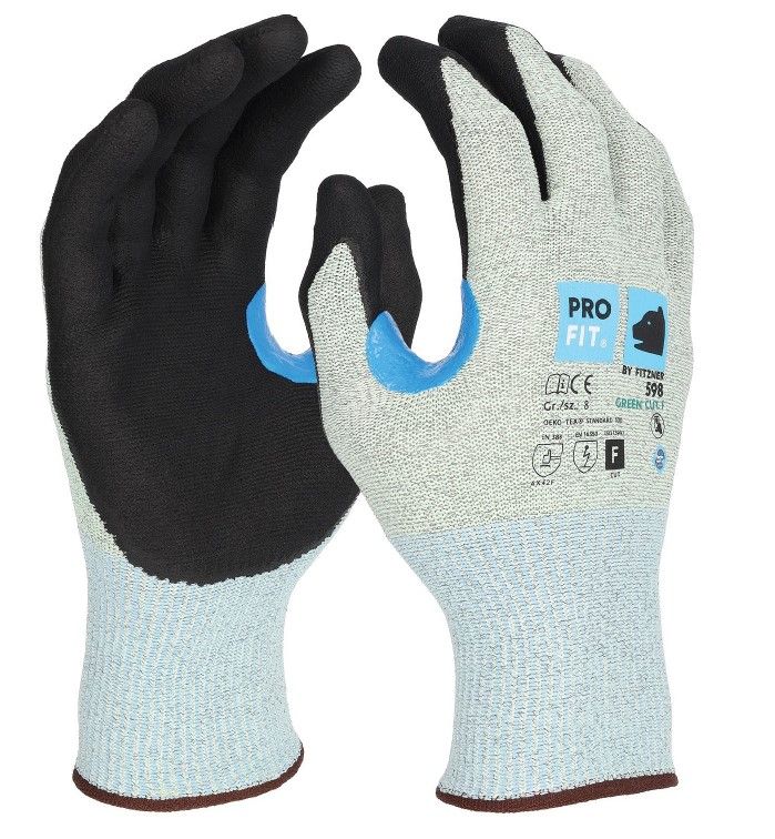 NITRIL-SCHNITTSCHUTZHANDSCHUH, ESD "GREEN CUT F", RECYCELTER LINER , grün/schwarz, Gr. 10