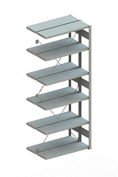 Doppel-Steckregal CLIP B1000xT2x300xH2500 mm Anbaufeld 2x6 Böden RAL7035 Fachlast 150kg