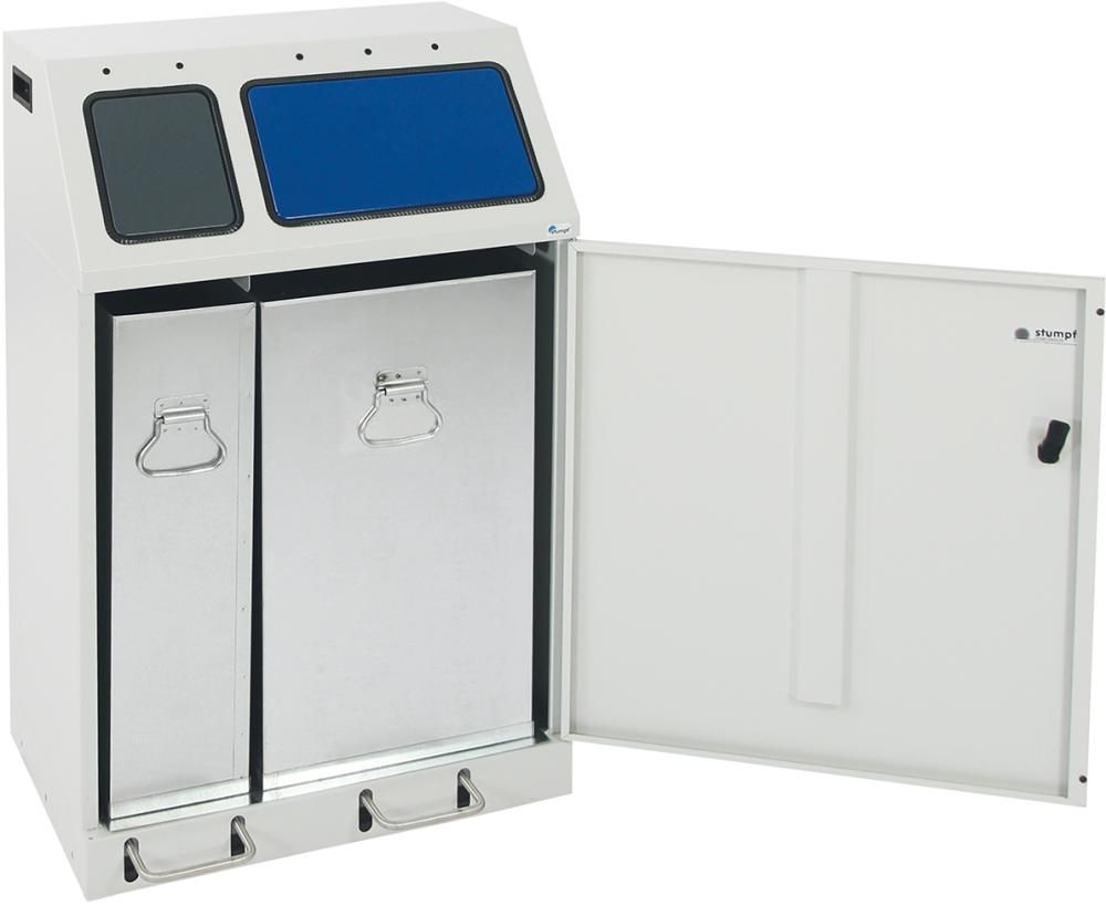 Wertstoffsammler mi Fußbedienung 580x380x920, RAL 7035 1x30, 1x60l