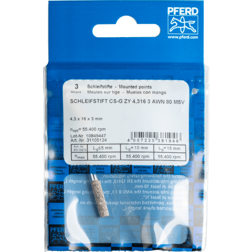 PFERD Schleifstifte CS-G ZY 4,316 3 AWN 80 M5V