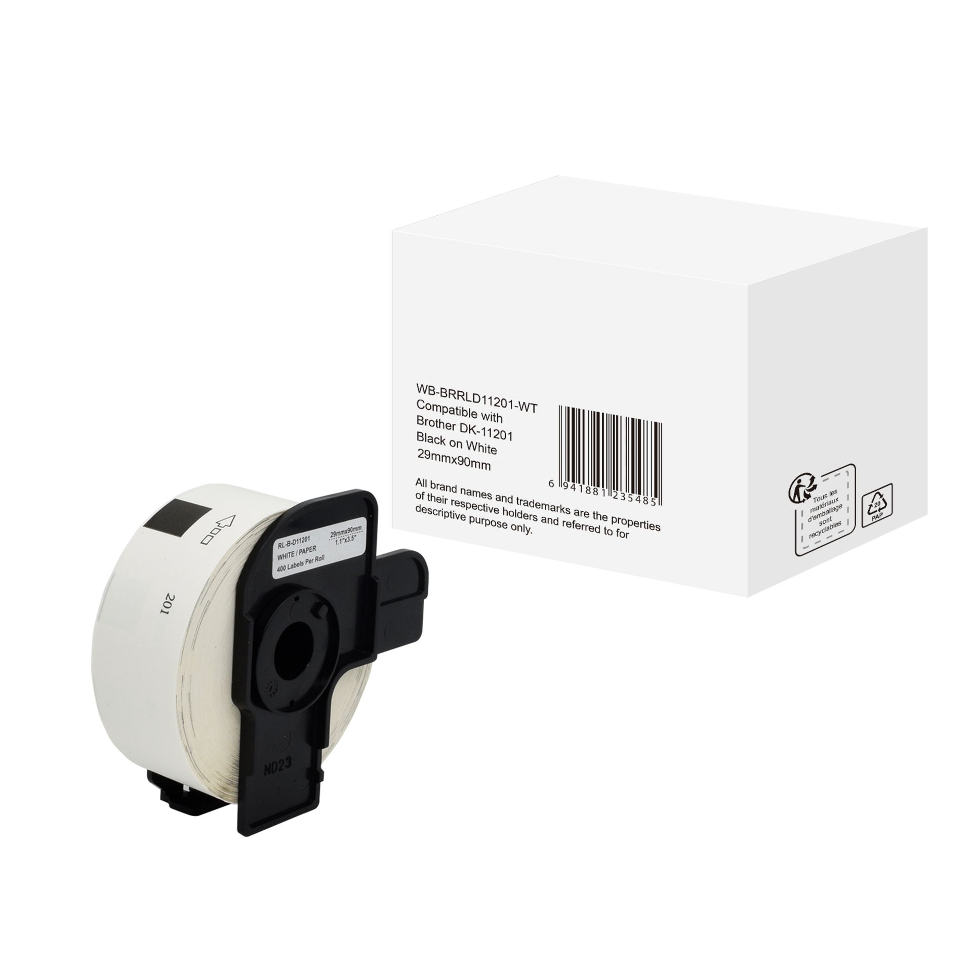 Etikett wie Brother DK-11201  90x29mm sw auf ws 400St