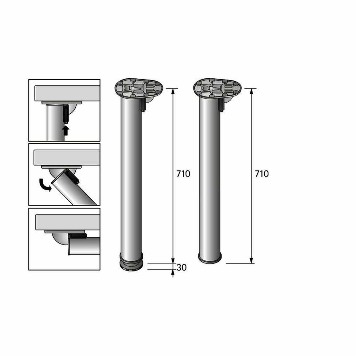 Jengo Tischbein 710 mm, Edelstahl Optik SET