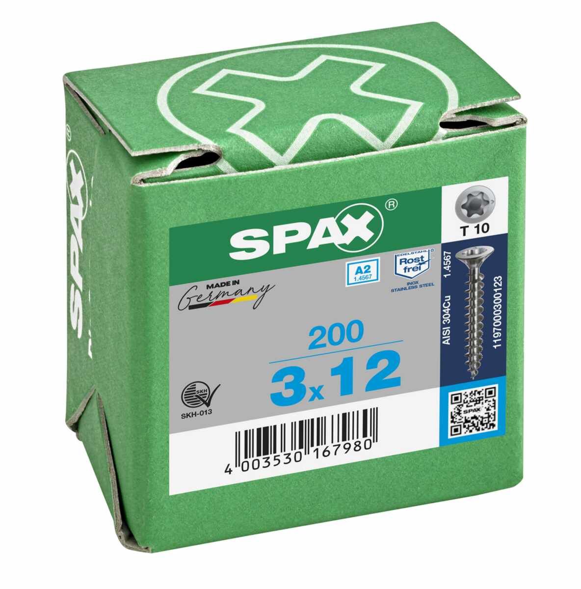 Spax Schrauben Fl/V2A 3,0X12 Vpe200