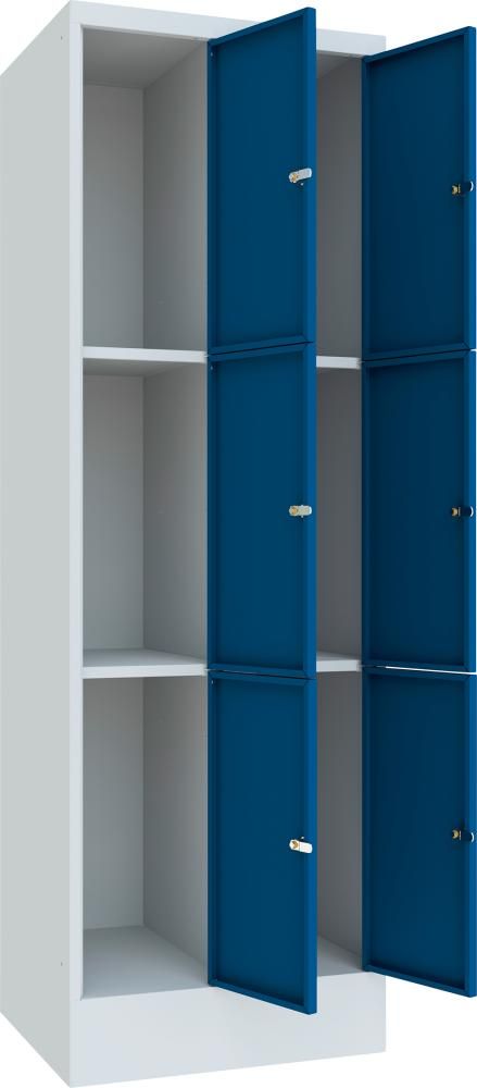 PAVOY Schließfachschrank m. Sockel 3 Fächer 2 Reih. Abt.br. 300mm 7035/5010 B600xT500xH1850