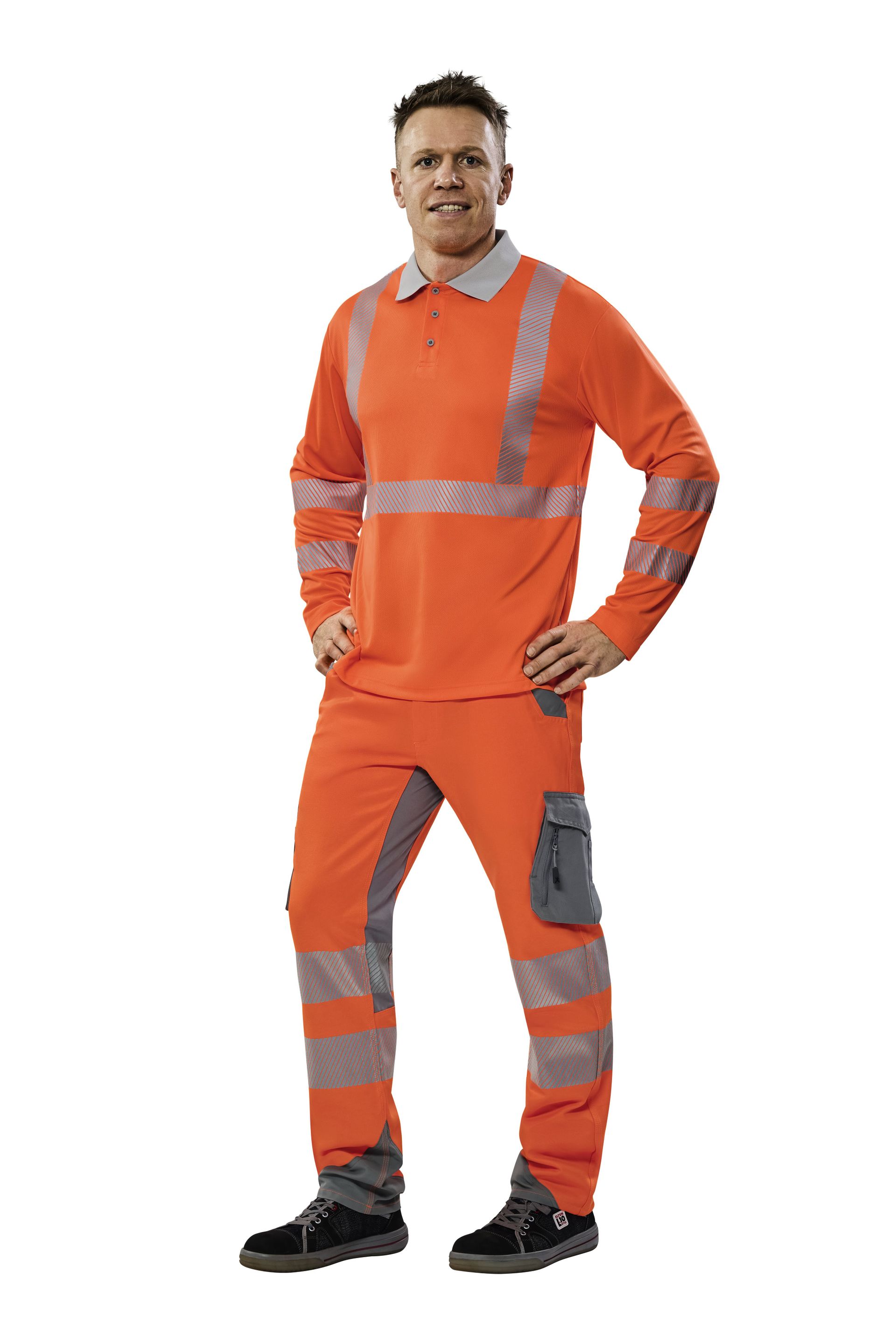 Planam Poloshirt langarm Norit Warnschutz orange/zink Gr. XS