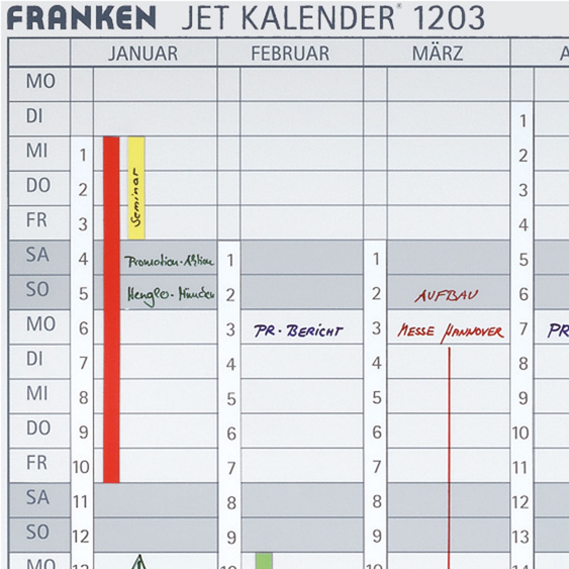 Datumstreifen  191x695cm 1-31 ws 12St