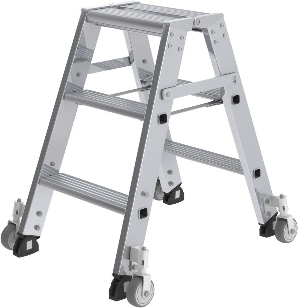 Alu-Stehleiter 2x3 Stufen, rollbar Gesamthöhe 0,67 m Arbeitshöhe bis 2,20 m