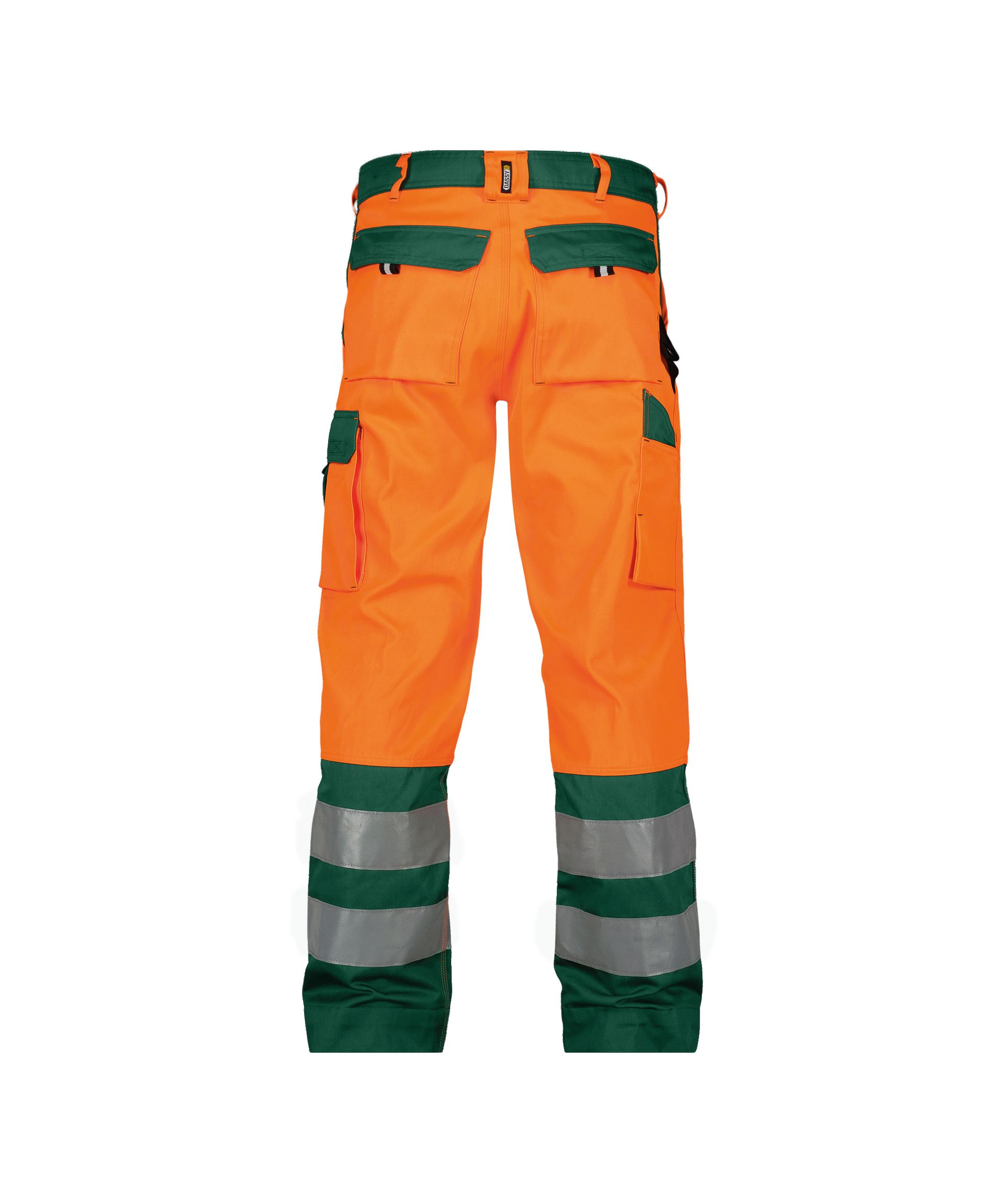 DASSY Lancaster Warnschutz-Arbeitshose, Neonorange/Flaschengrün, Gr. 54 Lang, 245 g/m²