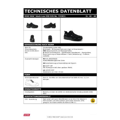 ELTEN MIKE BOA Sicherheitshalbschuh S3S ESD, Schwarz, Gr. 43