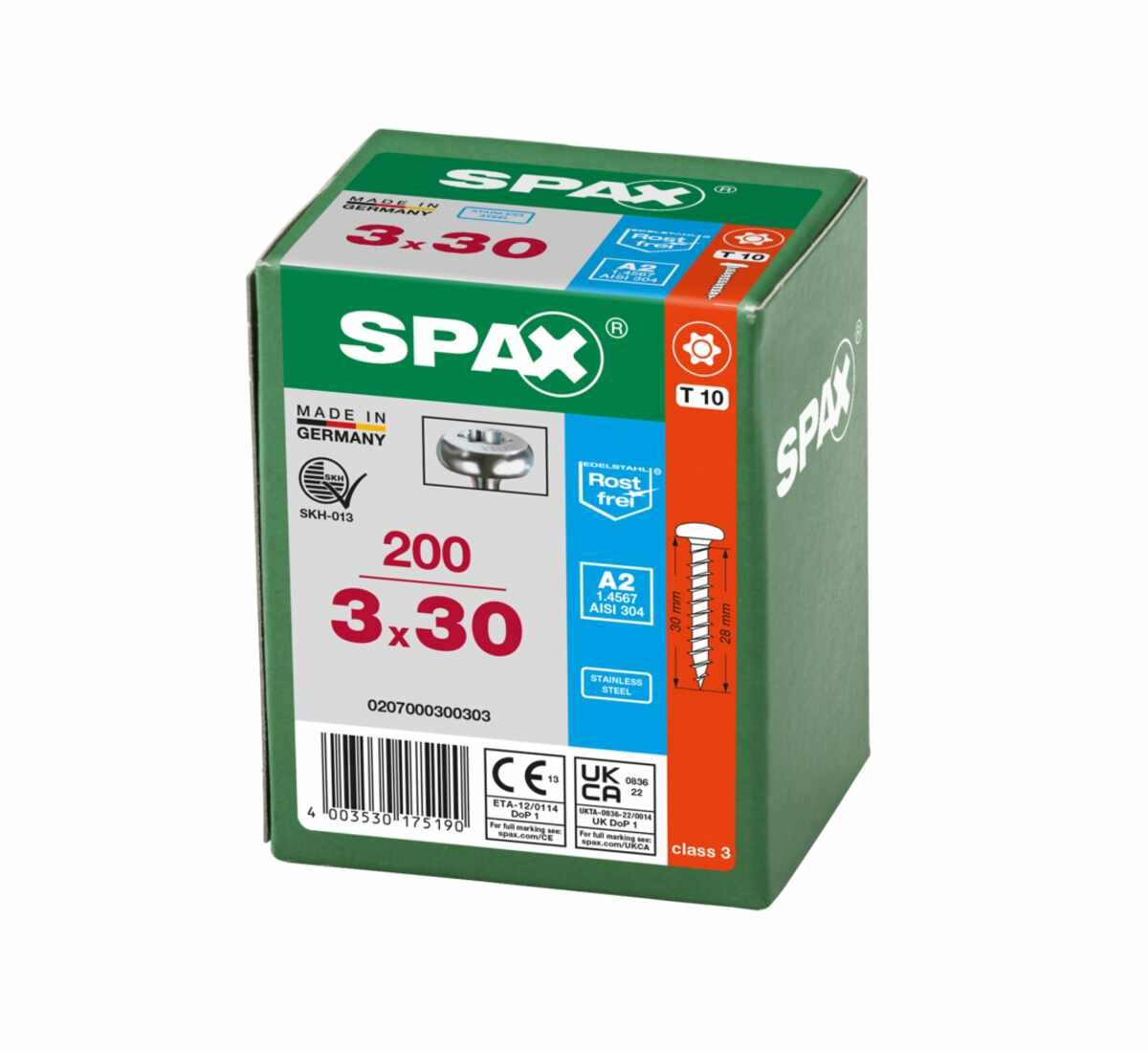 Spax Schr. P.Head Torx/A2 3,0X30 Vpe200