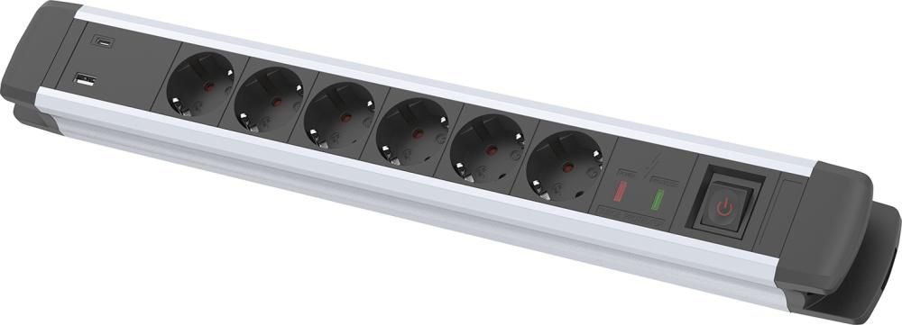 Steckdosenleiste 6-fach H05VV-F3G1,5 1,6m mit USB FORTIS