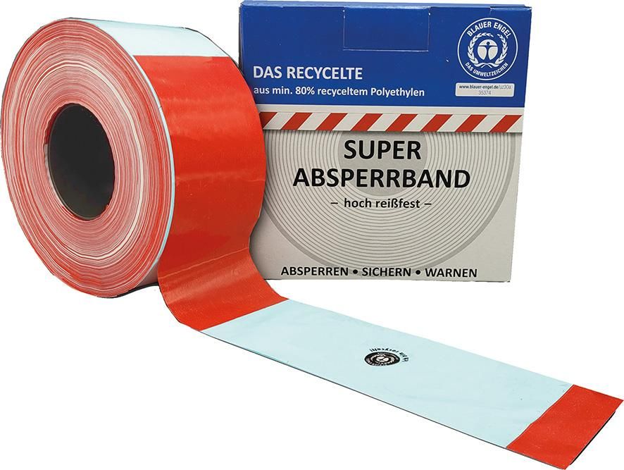 Absperrband 500 m-Rolle rot/weiß geblockt Blauer