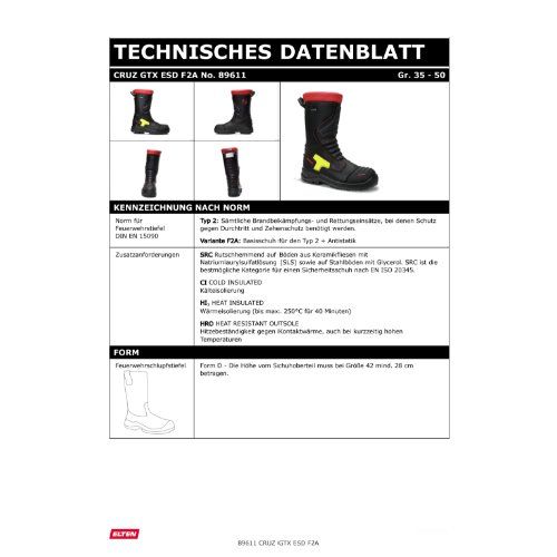 ELTEN Feuerwehrschlupfstiefel CRUZ F2A Stiefel (High) ESD, Schwarz, Gr. 47