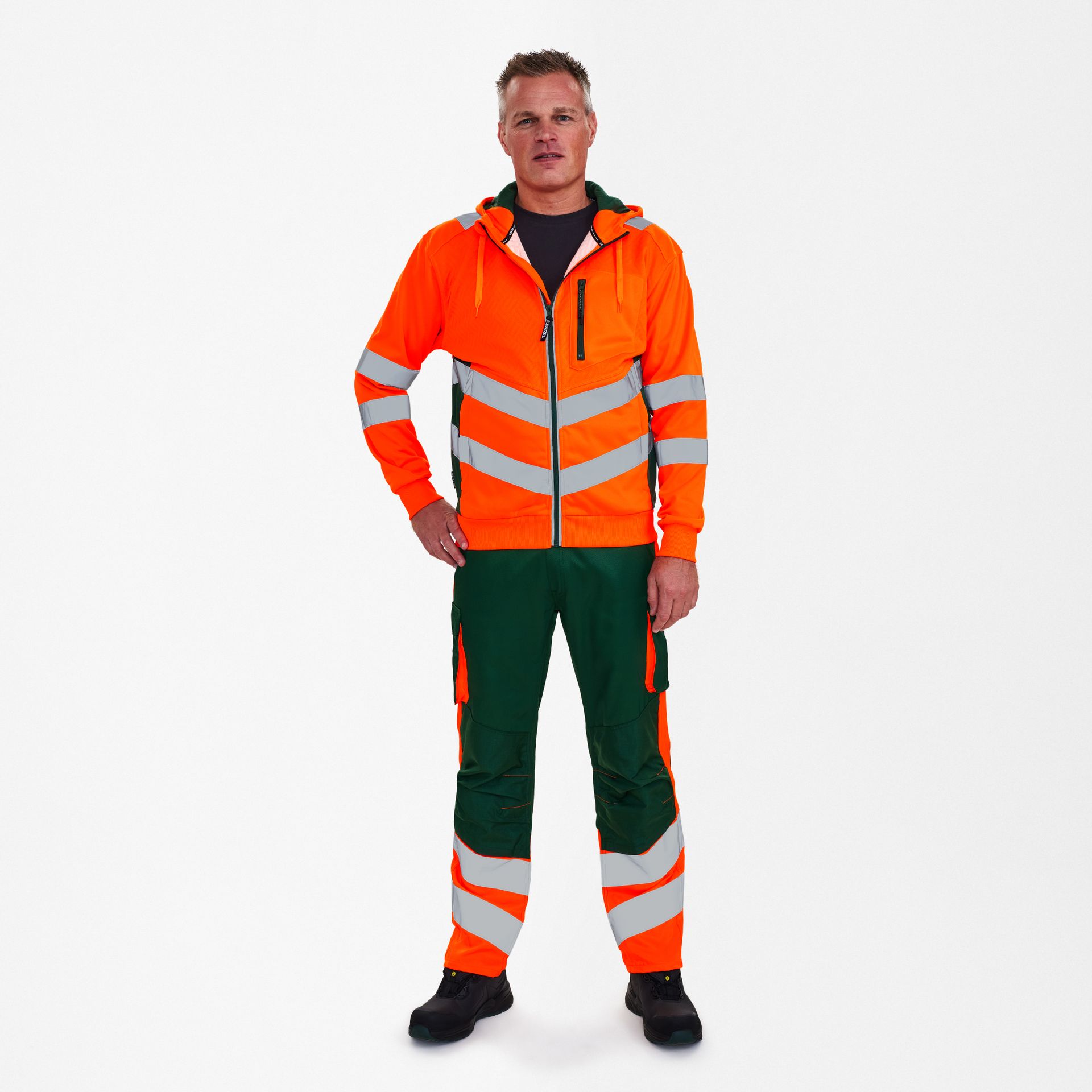 Safety Sweatcardigan Orange/Grün, Gr. L