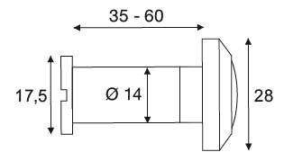 200° Türspion, Ø14 mm, Türstärke 35-60 mm, Oberf. Edelsteff.