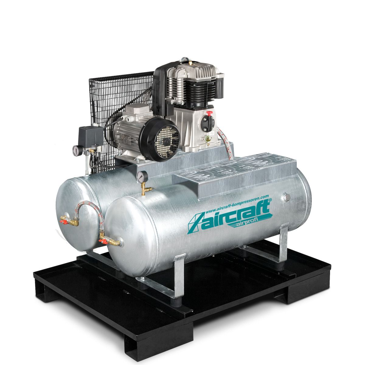 Stationärer Kolbenkompressor mit 2x 100 Liter-Druckluftbehältern Aircraft AIRPROFI DUO 703/2x100/10