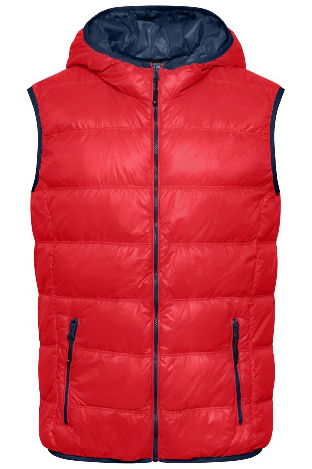 Men's Down Vest Ultraleichte sportliche Daunenweste mit Kapuze rot/blau, Gr. 3XL