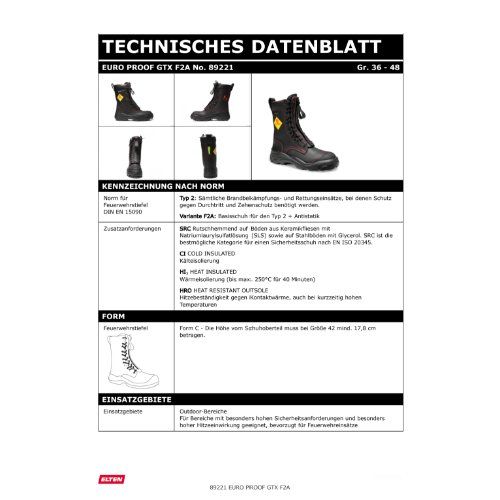 ELTEN Feuerwehrstiefel EURO PROOF F2A Stiefel (High), Schwarz, Gr. 41