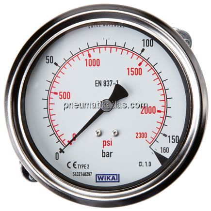 Einbaumanometer, 3-kant-Frontring, 100mm, -1 bis 0 bar