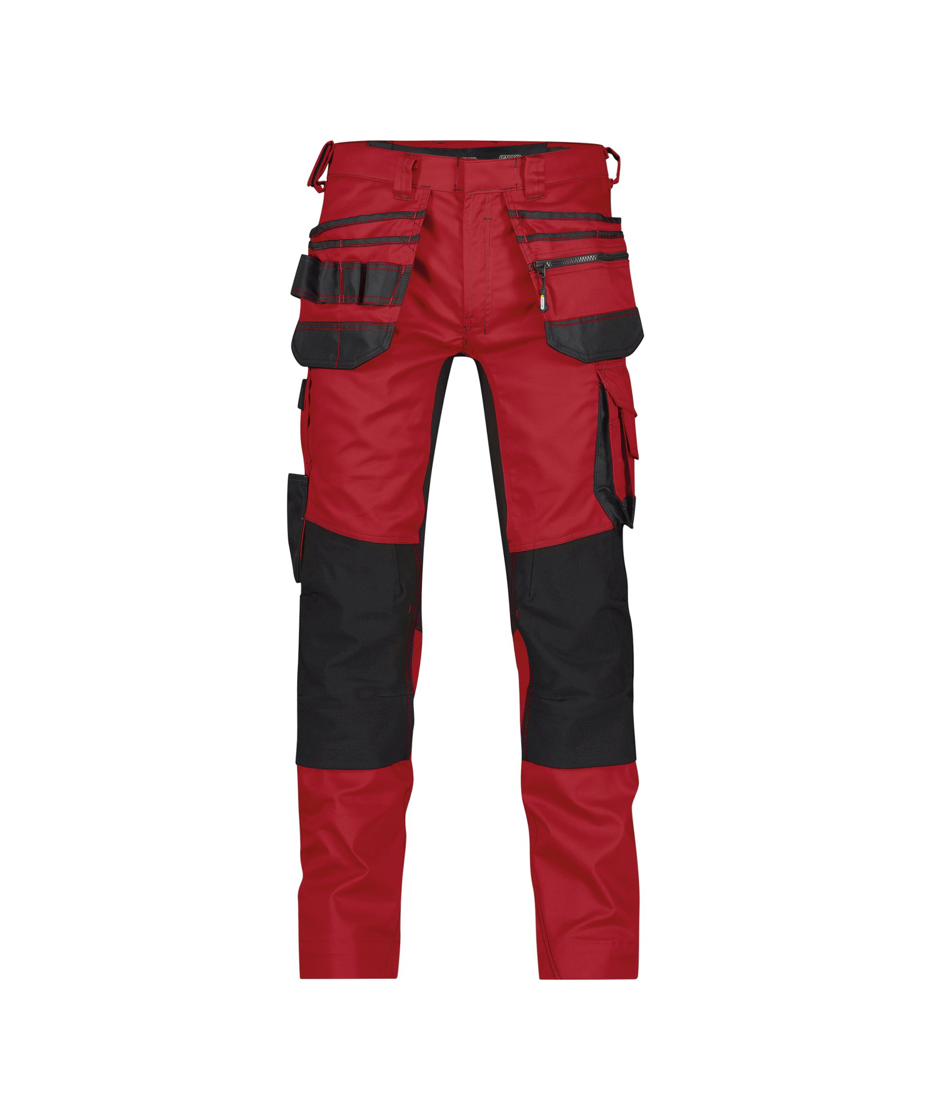 DASSY® FLUX - Stretch-Arbeitshose mit Holstertaschen und Kniepolstertaschen - rot/schwarz, Gr. 48