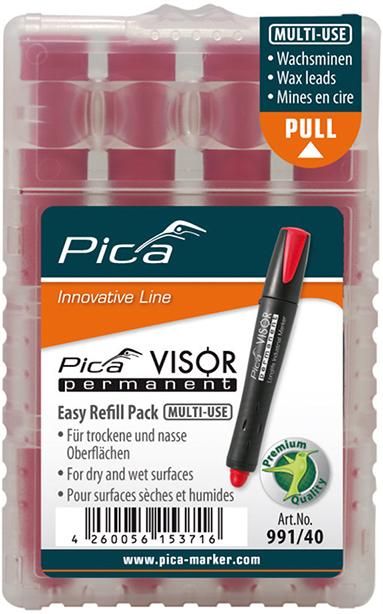 Pica VISOR permanent Ersatzminen rot, 4 Minen Etui